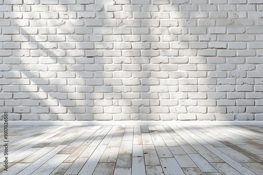 Fototapeta premium A white brick wall with a window in the middle, generative ai image