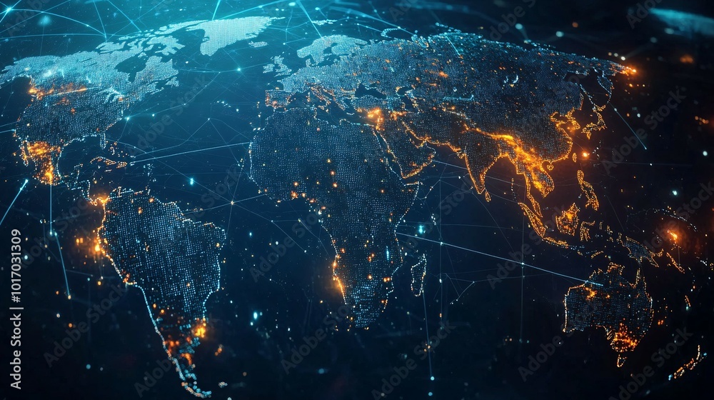 A Global Network of Connected Cities Illuminated at Night A Global Network of Connected Cities Illuminated at Night