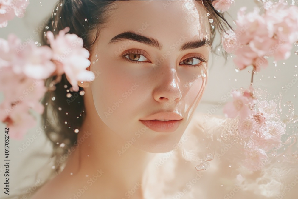 Serene Portrait of Young Woman Surrounded by Flowers Serene Portrait of Young Woman Surrounded by Flowers