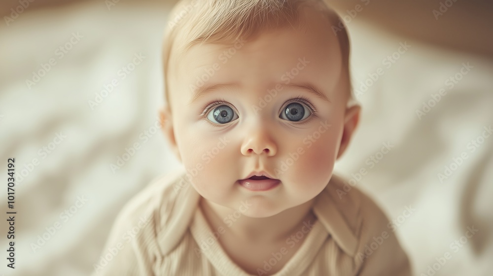 Happy baby smiling against a warm, golden bokeh background, creating a soft and joyful atmosphere. Happy baby smiling against a warm, golden bokeh background, creating a soft and joyful atmosphere.