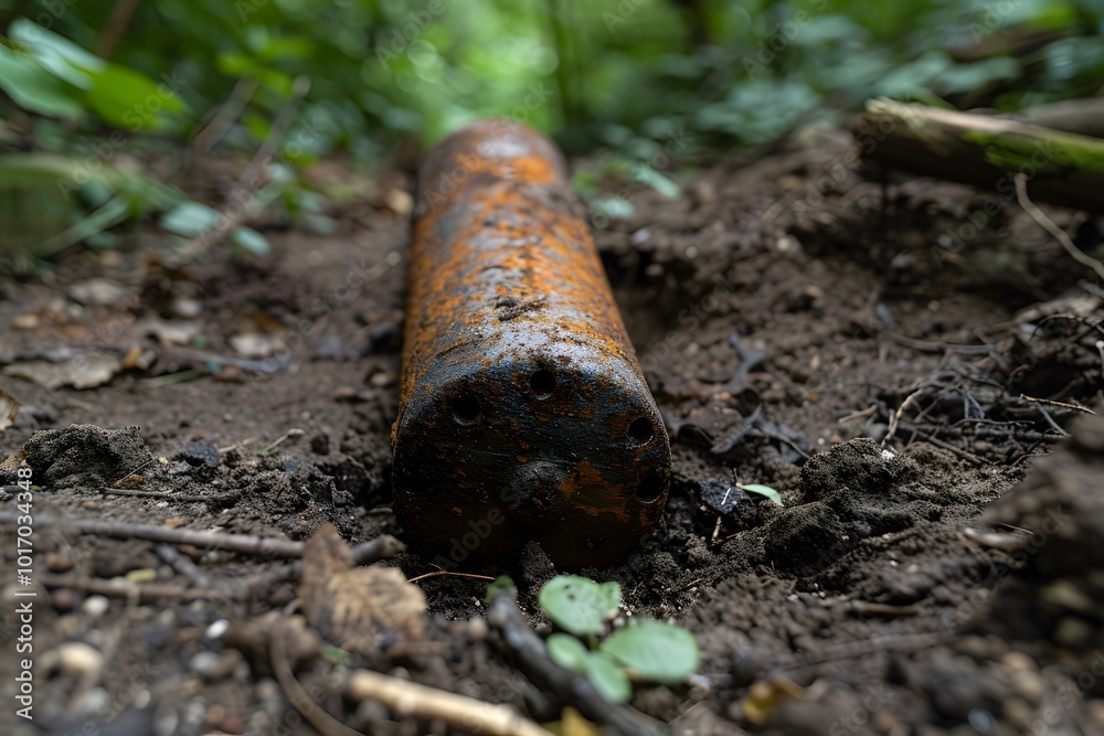Rusty Metal Cylinder Discovered in Lush Greenery Rusty Metal Cylinder Discovered in Lush Greenery