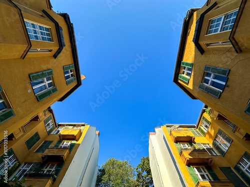 facade of generic tenement buildings in Berlin, Germany