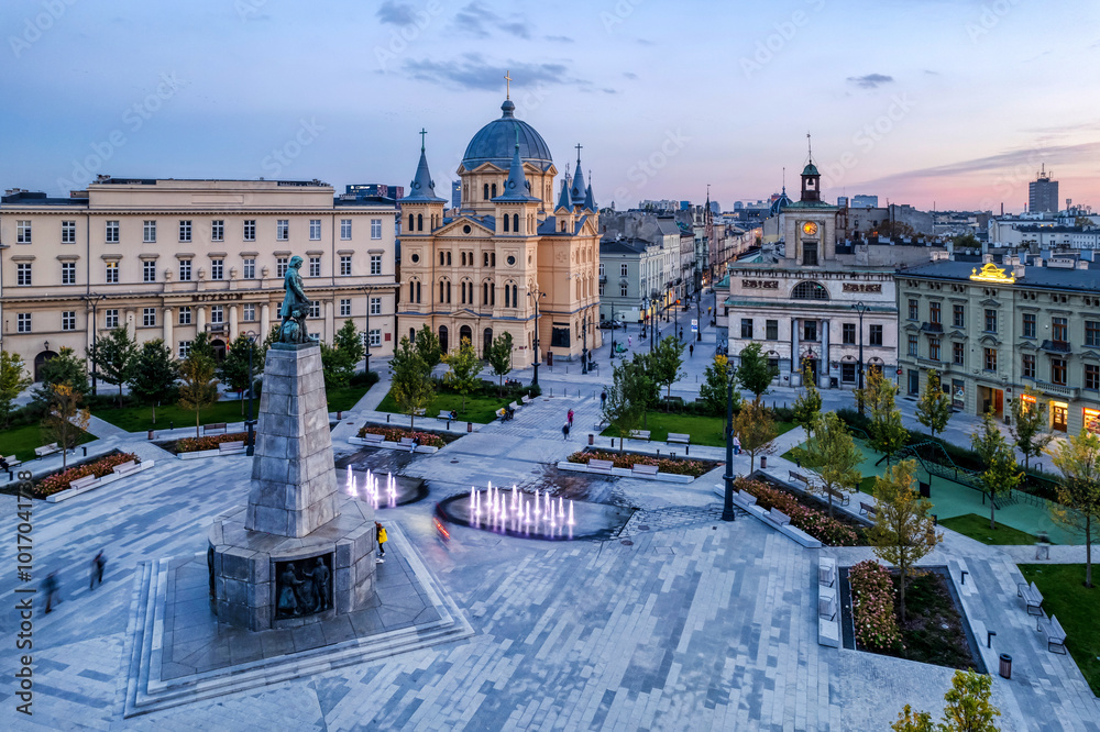 Obraz premium The city of Łódź - view of Freedom Square. Lodz, Poland.