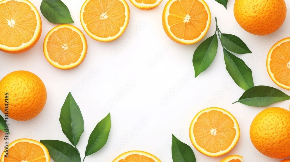 Orange fruit sliced with leaves. Orange fruit sliced with leaves.