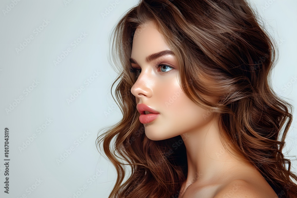 Elegant Profile of a Young Woman with Beautiful Wavy Hair Elegant Profile of a Young Woman with Beautiful Wavy Hair