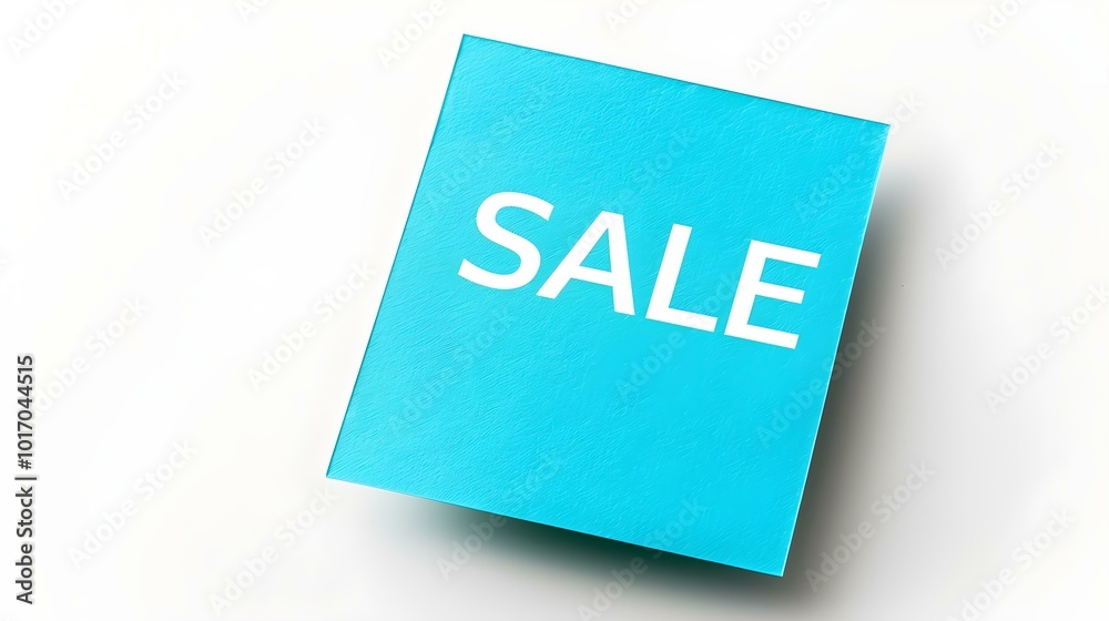 White 'SALE' Text on a Cyan Square Paper Note. White Background with Copy Space White 'SALE' Text on a Cyan Square Paper Note. White Background with Copy Space
