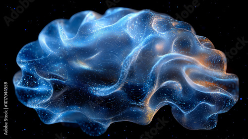 Abstract brain formed by blue waves in space, futuristic AI and intelligence concept