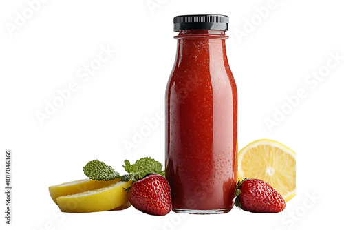 Bottled mixed fruit smoothie isolated on transparent background.