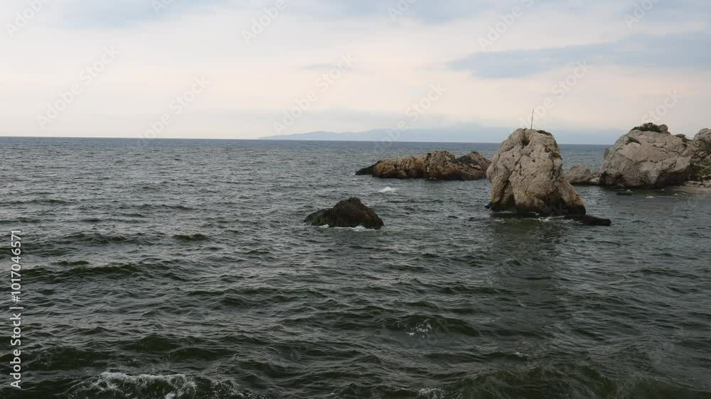 View of the Marmara Sea and rocks in the distance. Sea in Turkey. Beautiful seascape View of the Marmara Sea and rocks in the distance. Sea in Turkey. Beautiful seascape