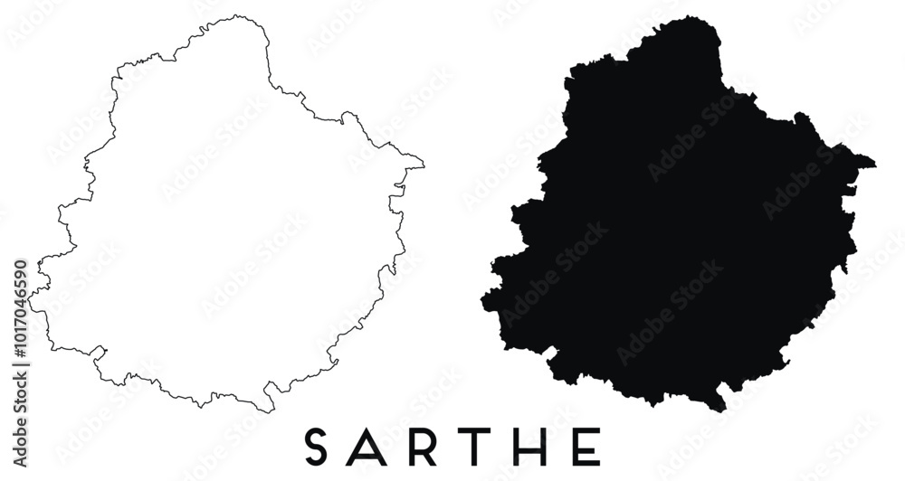 Fototapeta premium Sarthe map outline and black silhouette vector