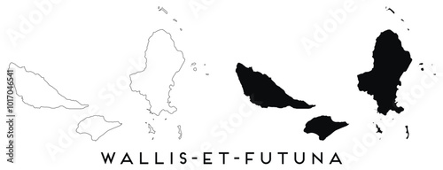 Wallis et Futuna map outline and black silhouette vector