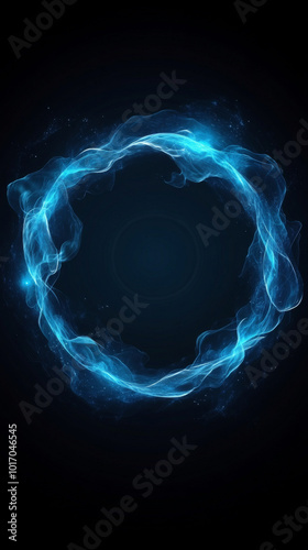 Abstract blue light circle glowing in the dark. A digital art concept.