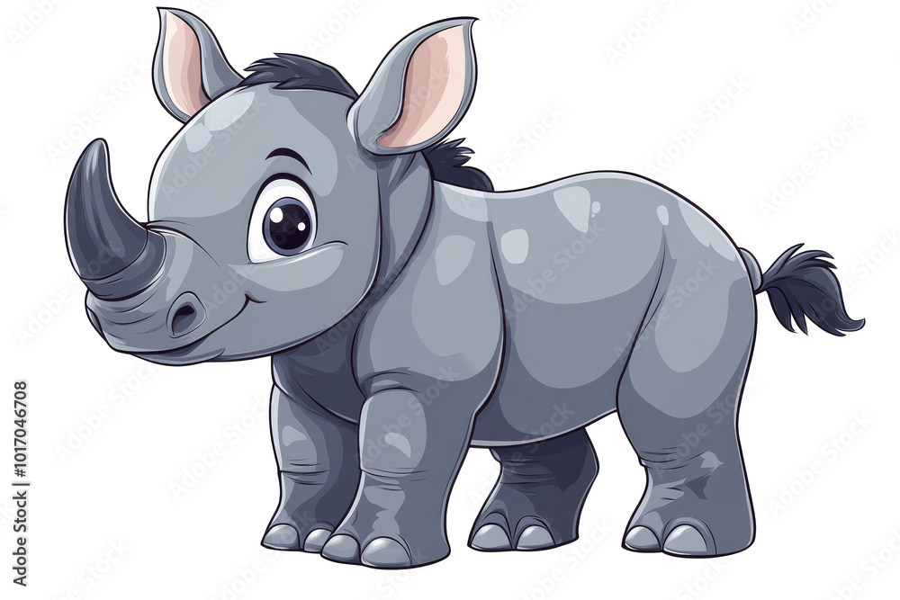 Naklejka premium Happy Rhino Cartoon Illustration on Transparent Background