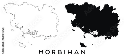 Morbihan map outline and black silhouette vector