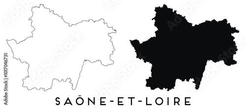Saone et Loire map outline and black silhouette vector