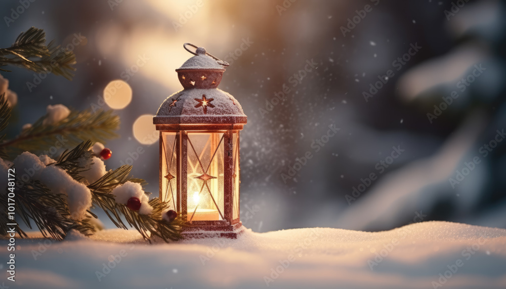 Christmas Lantern On Snow Christmas Lantern On Snow