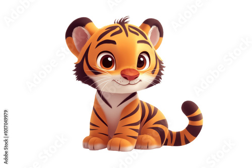 Joyful Lion Cartoon Character Isolated on Transparent Background for Creative Projects photo