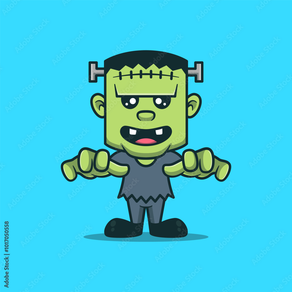 Fototapeta premium Cute Frankenstein Cartoon Vector Icon Illustration People Holiday Flat Icon