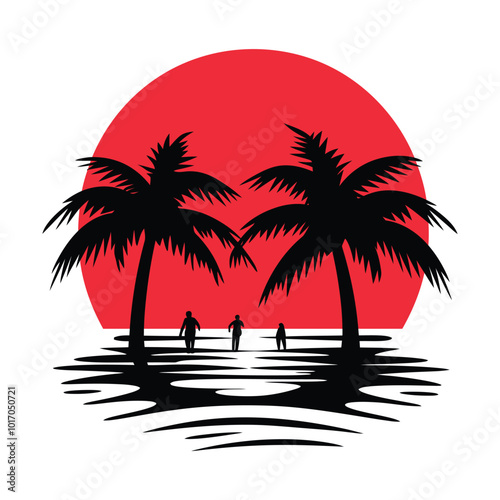 tropical palm trees at sunset, Landscape of the sunset moment with palm tree, silhouette of palm trees