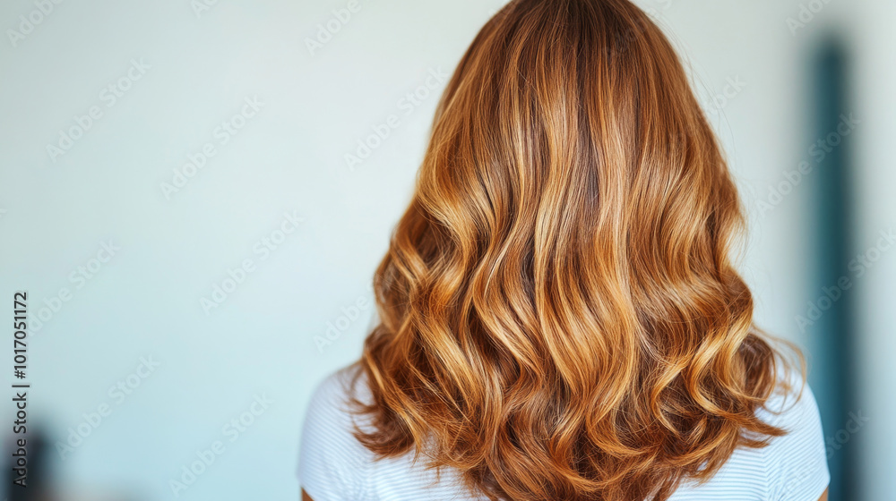 Fototapeta premium A woman with long, wavy, reddish-brown hair.
