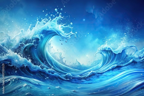 abstract blue splashes background with waves photo