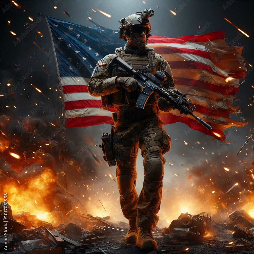 Fototapeta premium Heroic soldiers symbolizing war and peace 