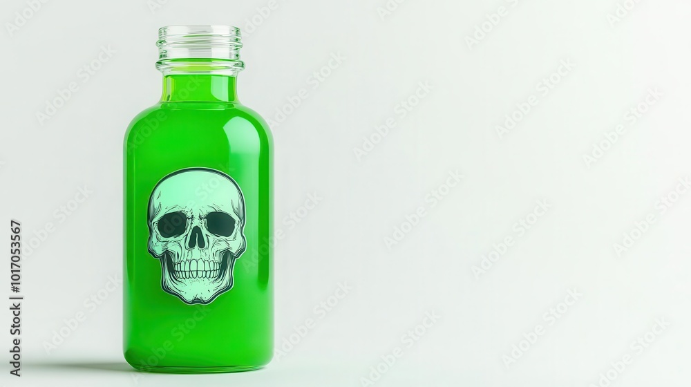 A bottle of glowing green potion with a skull label close up Magical and spooky for witchy designs vibrant Multilayer Isolated white background A bottle of glowing green potion with a skull label close up Magical and spooky for witchy designs vibrant Multilayer Isolated white background