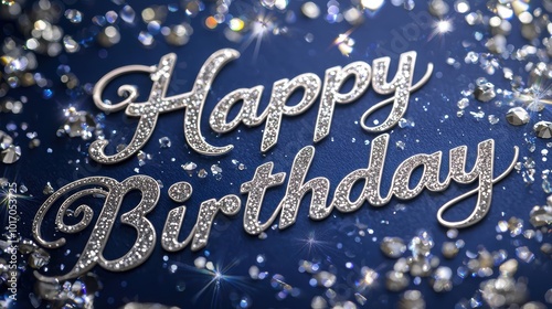 Elegant Happy Birthday Card with Sparkling Silver Accents on Royal Blue