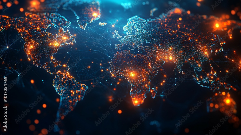 Obraz premium A Digital World Map with Glowing Points and Lines