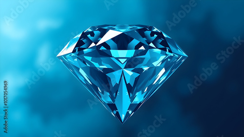 Large, realistic, brilliant diamond, blue tones, depth, extended background, representing courage, power, strength. Generative AI