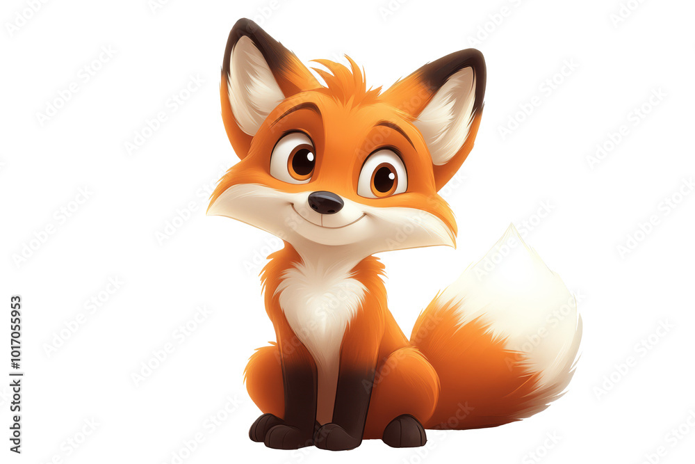 Happy Fox Cartoon Illustration on Transparent Background