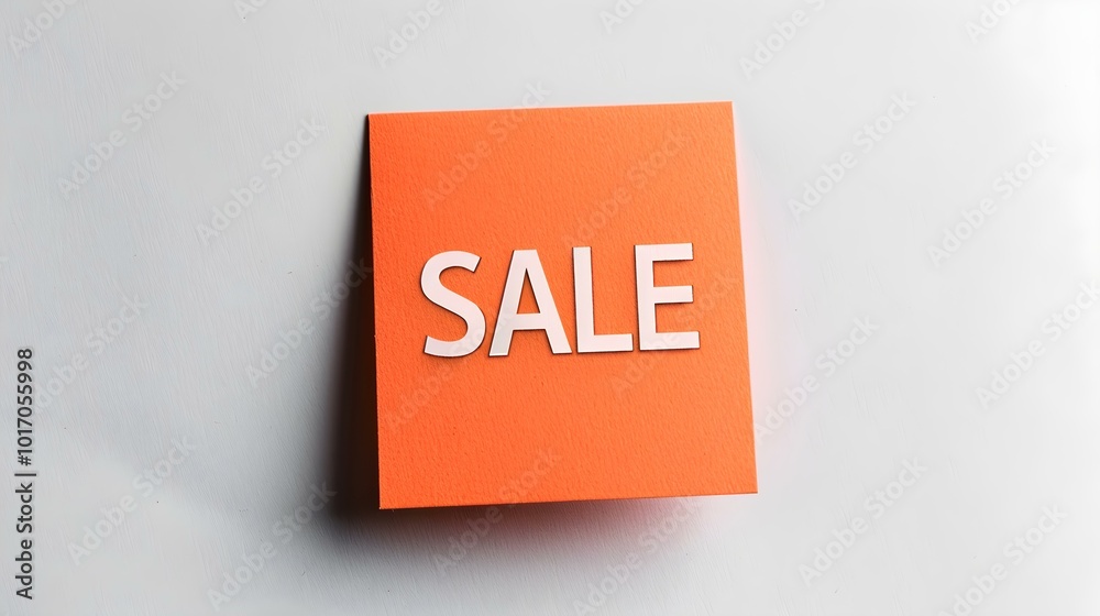 White 'SALE' Text on a Light Orange Square Paper Note. White Background with Copy Space White 'SALE' Text on a Light Orange Square Paper Note. White Background with Copy Space