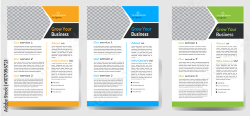 Corporate business flyer template design set with blue geometric shapes , magenta, red and yellow color. marketing, business proposal, promotion, advertise, publication , Modern flyer design vector 