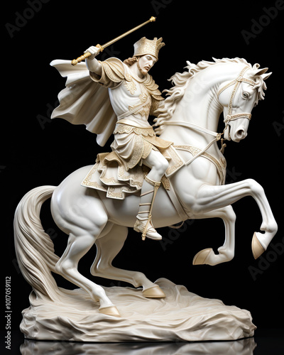 Plaster white statuette St.George photo