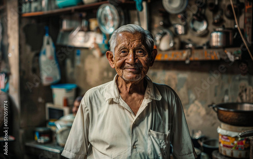 Wallpaper Mural Smiling elderly Indian man in his rural home Torontodigital.ca