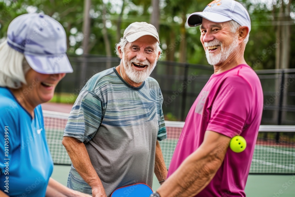Three older people are smiling and laughing together, generative ai image Three older people are smiling and laughing together, generative ai image