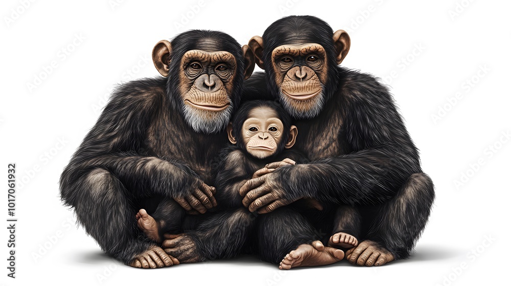 Couple of Chimpanzee Monkeys with Baby on Their Laps, White Background, Wallpaper, Cover and Screen for Smartphone, PC, Laptop, 9:16 and 16:9 Format Couple of Chimpanzee Monkeys with Baby on Their Laps, White Background, Wallpaper, Cover and Screen for Smartphone, PC, Laptop, 9:16 and 16:9 Format