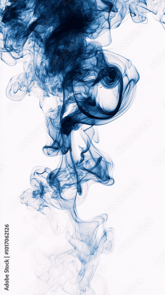 Fototapeta premium Abstract blue smoke swirls on a white background.