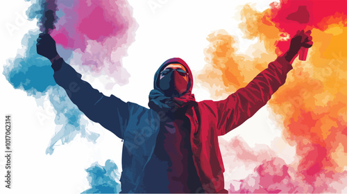 Vector illustration Football fan. Ultras. Revolution. Riot. Protest.