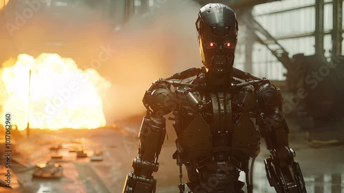 Advanced robot walking towards the screen