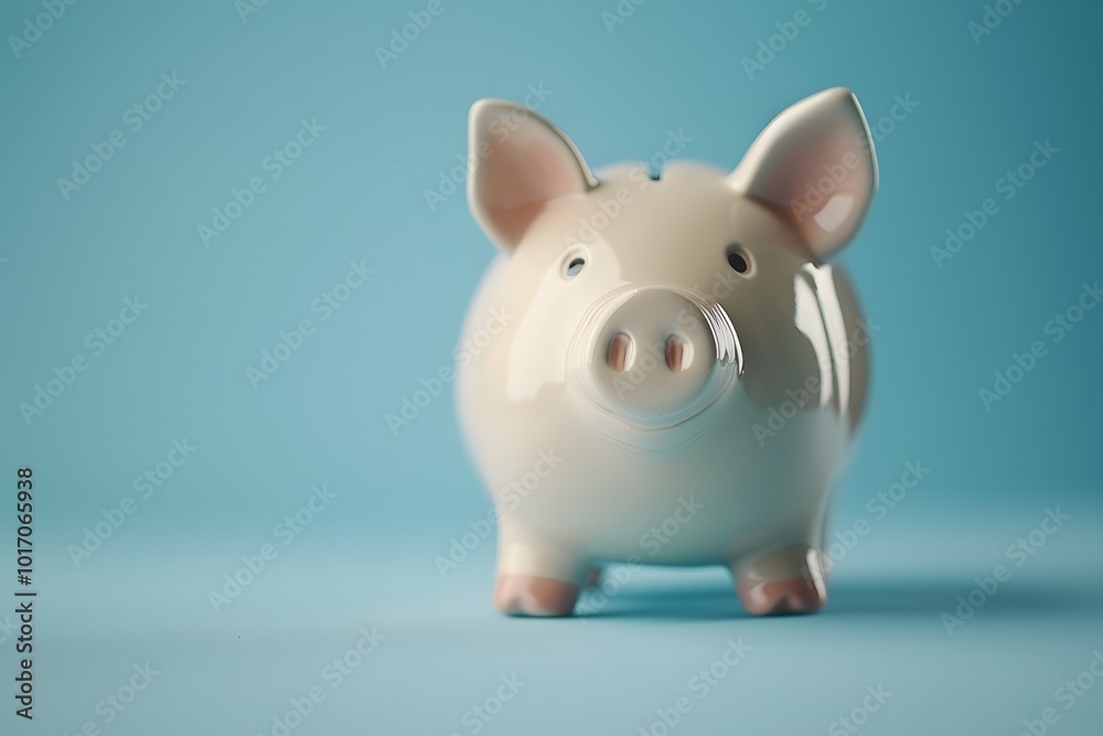 Charming Piggy Bank on a Soft Blue Background Charming Piggy Bank on a Soft Blue Background