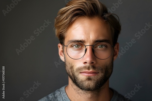 Intense Portrait of a Stylish Man with Glasses and a Thoughtful Expression