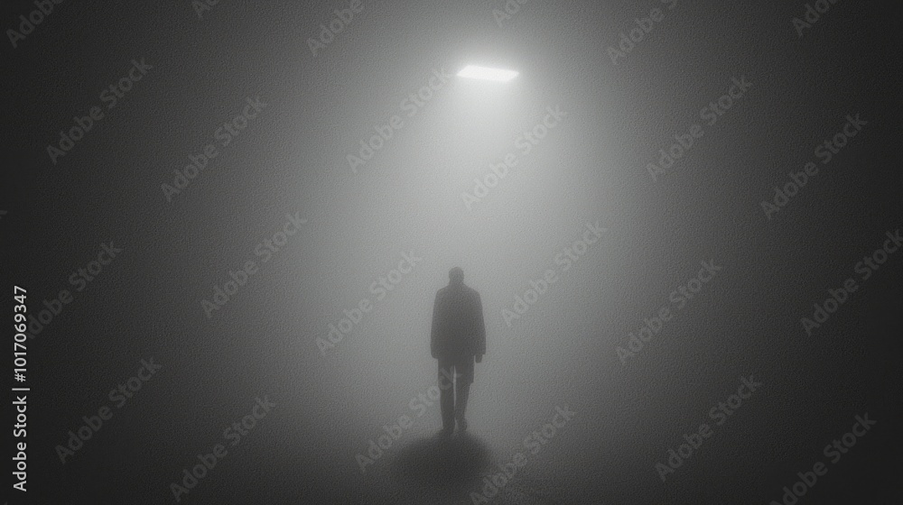 Mysterious Noir Scene: Shadowy Figure Walking Through Foggy Street with City Light Casting Long Shadows - Cinematic Aesthetic Mysterious Noir Scene: Shadowy Figure Walking Through Foggy Street with City Light Casting Long Shadows - Cinematic Aesthetic