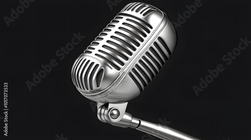 Vintage microphone with a smoke effect on a black background, in a retro style, suitable for a music video or podcast logo design template.
