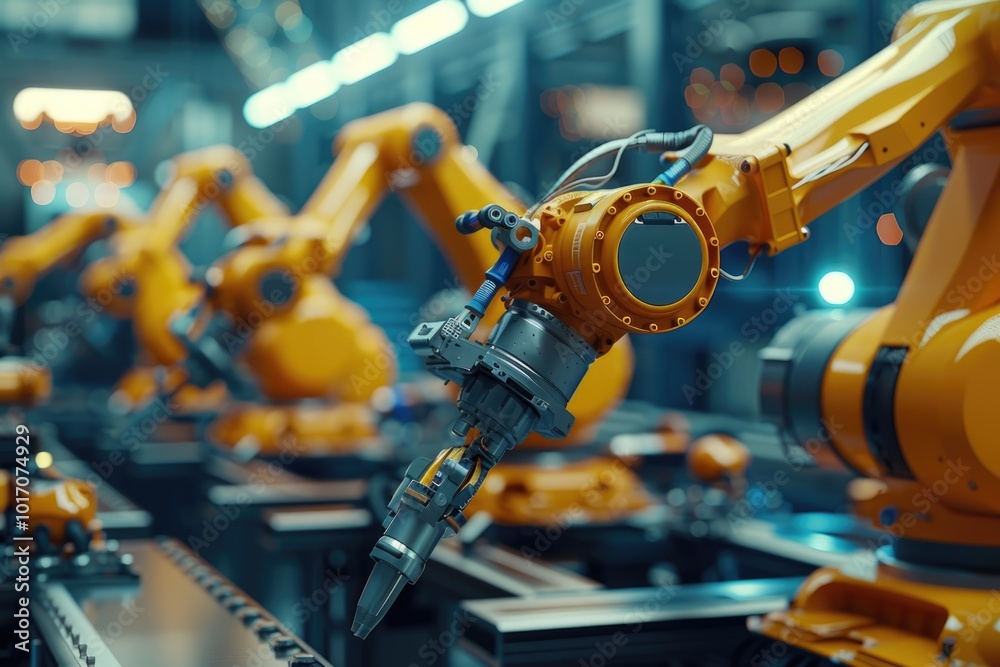 High tech robotics facility with advanced machine learning for mass production.