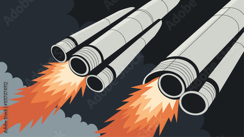 Close-up of space rocket engines emitting smoke.