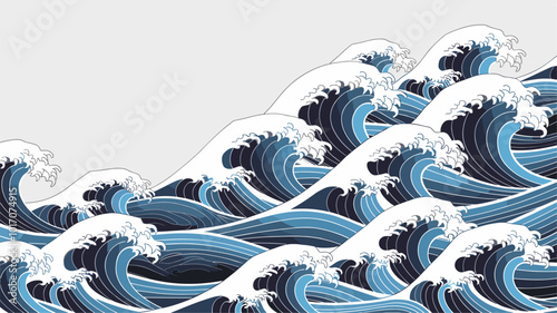 Japanese wave patterns gradually shifting and transforming.