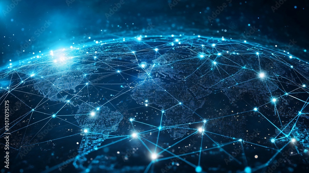 A Digital Globe Interconnected with Glowing Lines A Digital Globe Interconnected with Glowing Lines