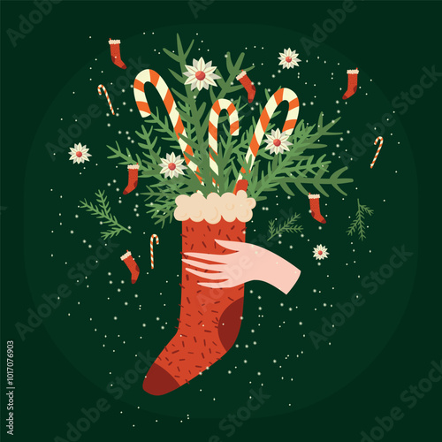 Christmas and Happy New Year vecor illustration. Cute bright greeting card.Vector design templates.