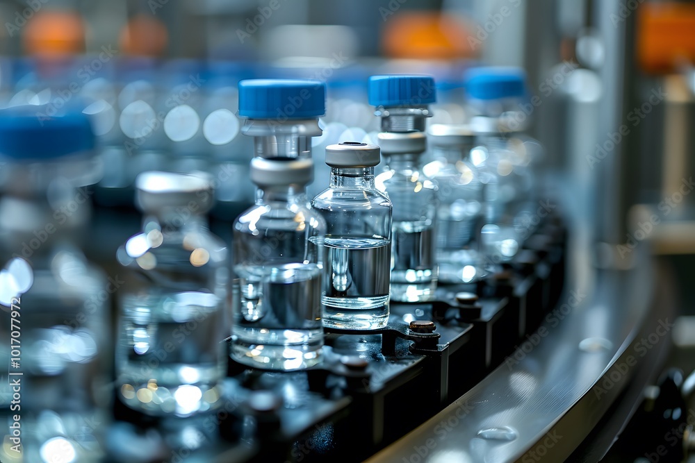 Bottles of Vaccines on a Production Line in a Modern Laboratory Bottles of Vaccines on a Production Line in a Modern Laboratory